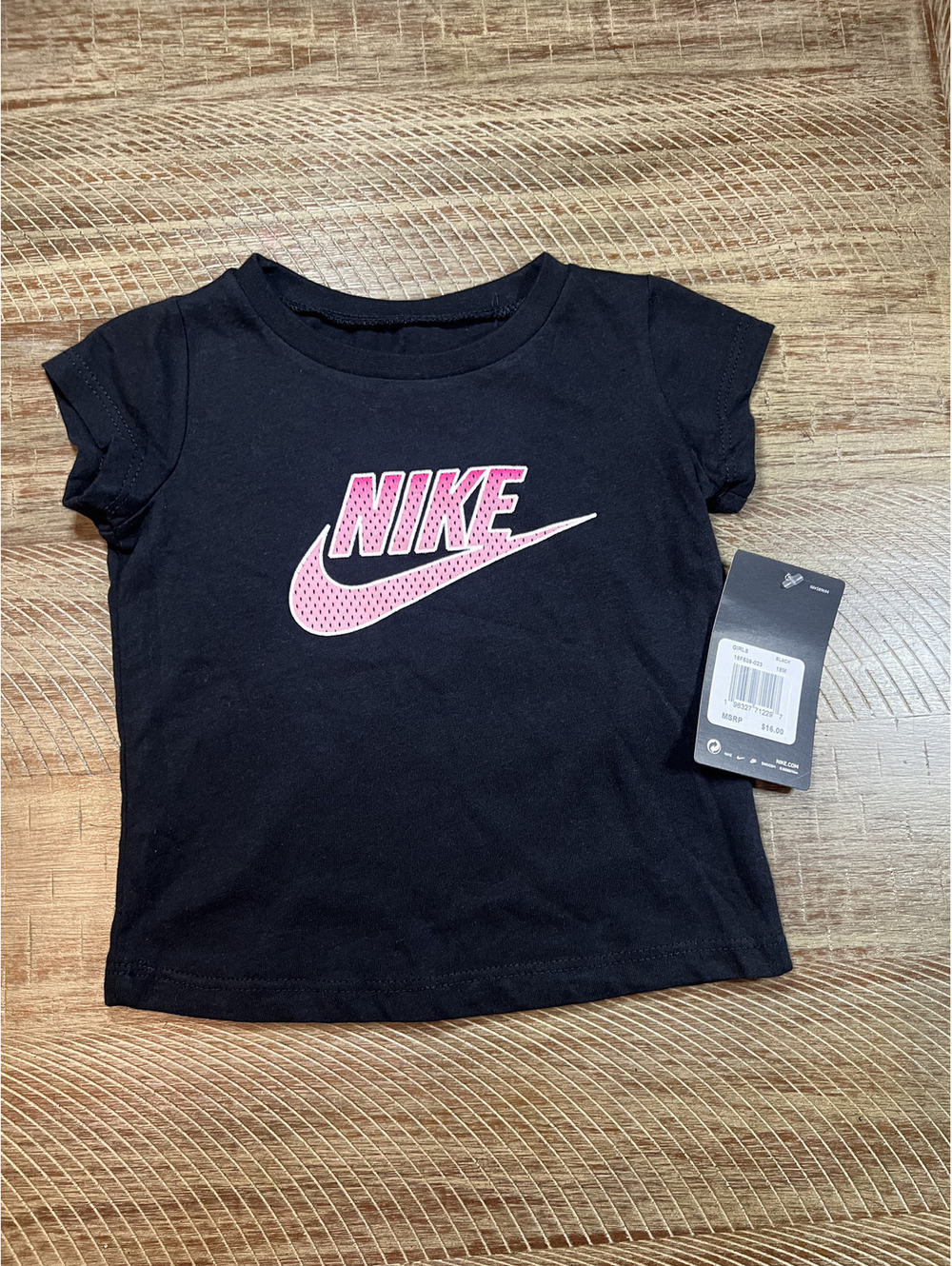 Nike babygirl 18M Black T-shirt with pink NIKE logo - NWT